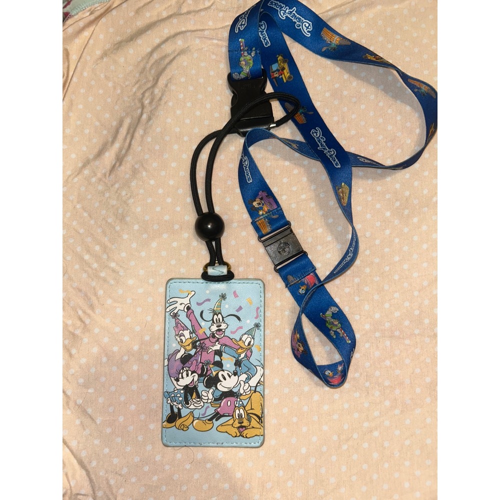 Disney Parks Loungefly Mickey Friends Birthday Celebration Lanyard ID Holder